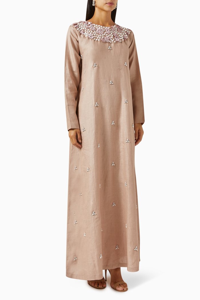 

Embellished Kaftan in Linen, Pink