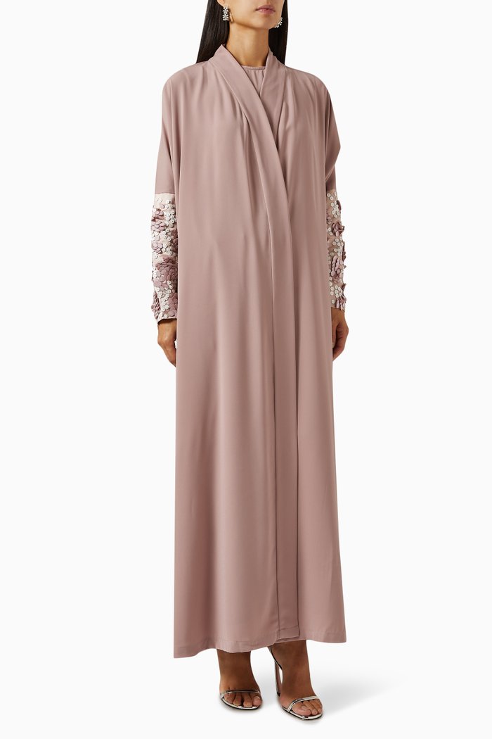 

Embellished-sleeve Abaya in Crepe, Pink