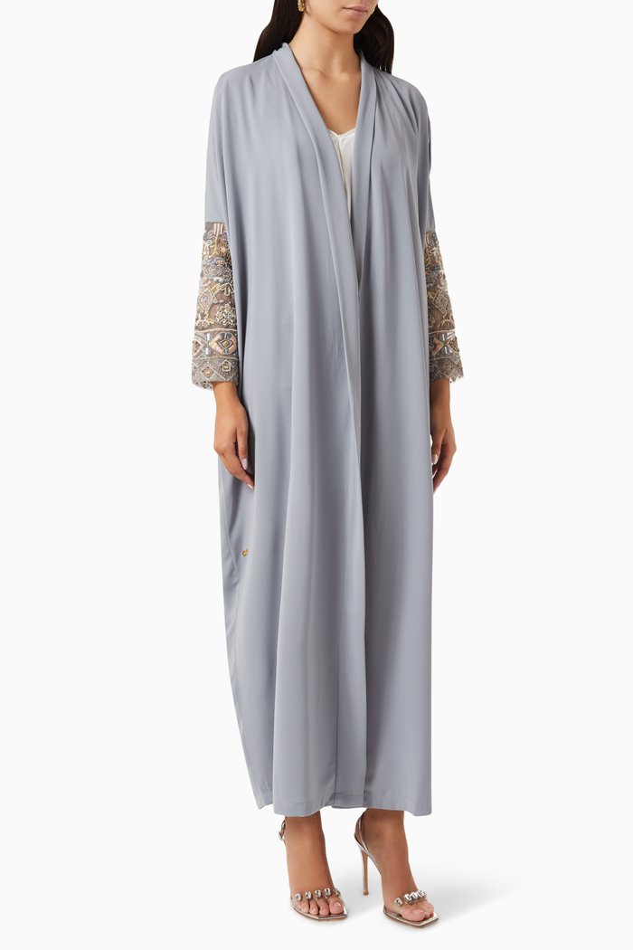 

Embroidered Abaya in Silk-crepe, Grey