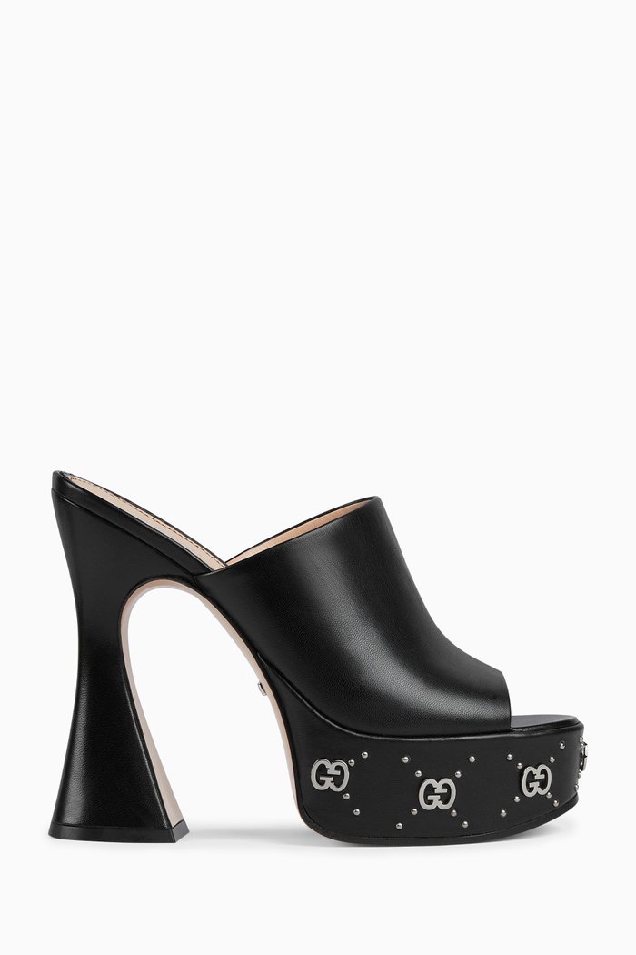 

GG Stud Platfrom Sandas in Leather, Black