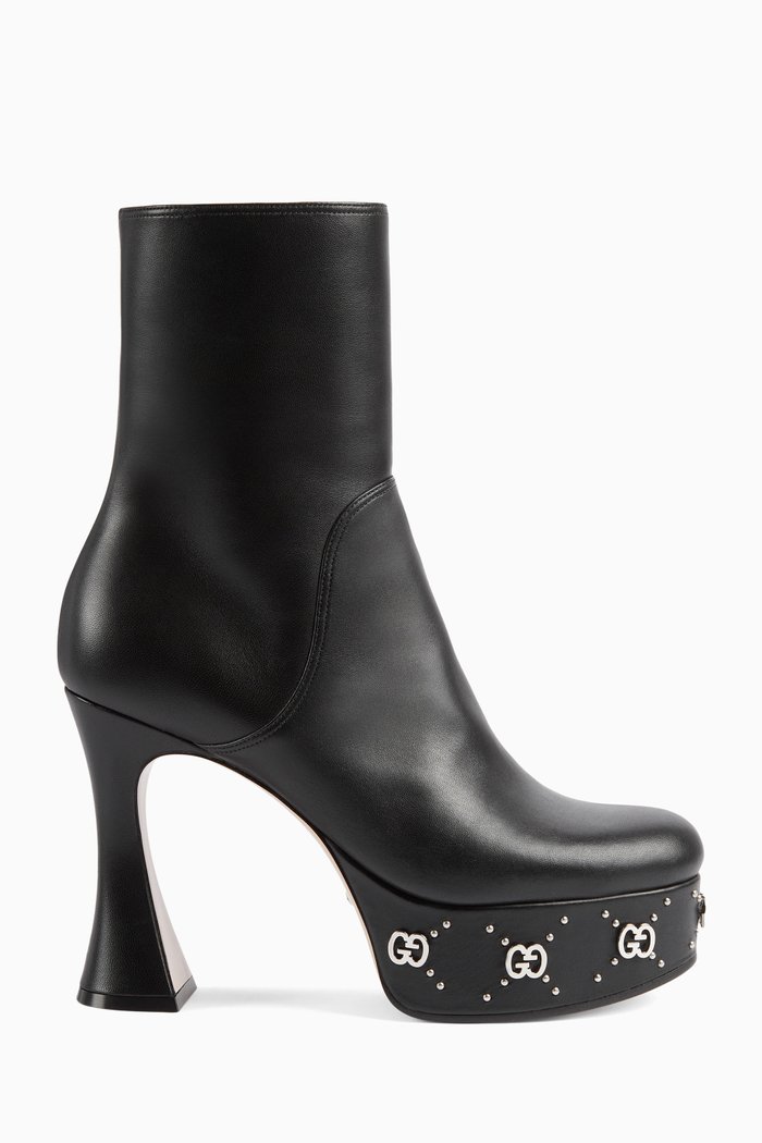 

GG Stud Platform 115 Boots in Leather, Black
