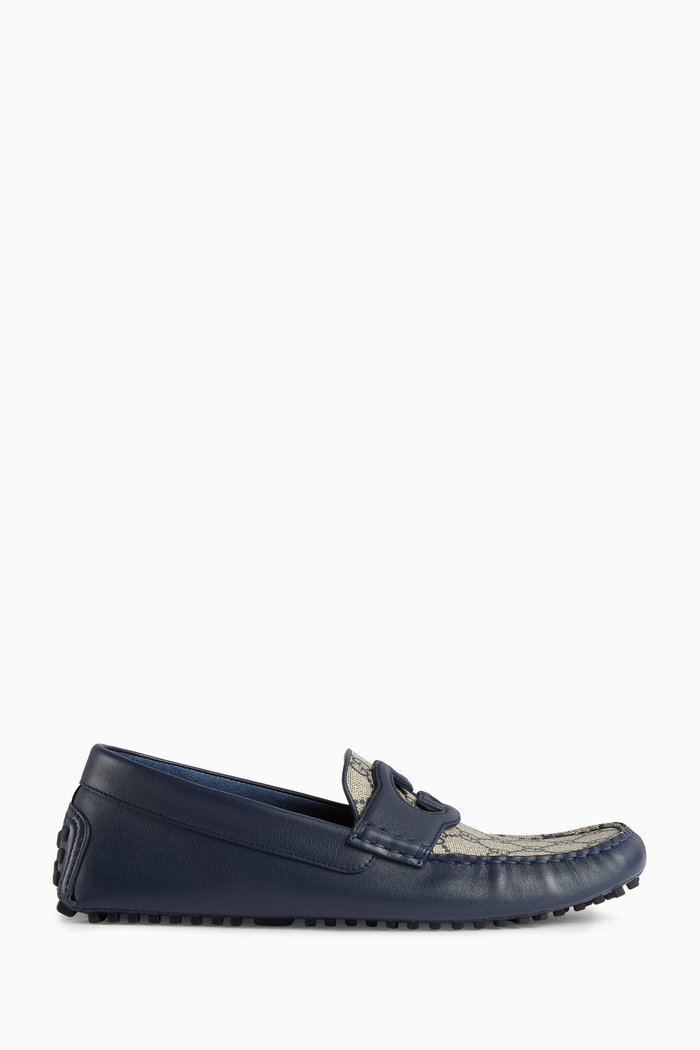 

Interlocking G Driver Shoes in Leather, Blue