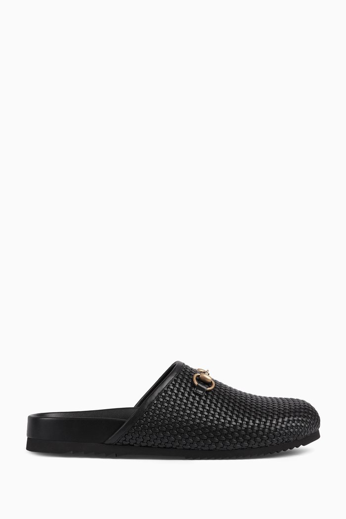 

Horsebit Mules in Crochet Leather, Black