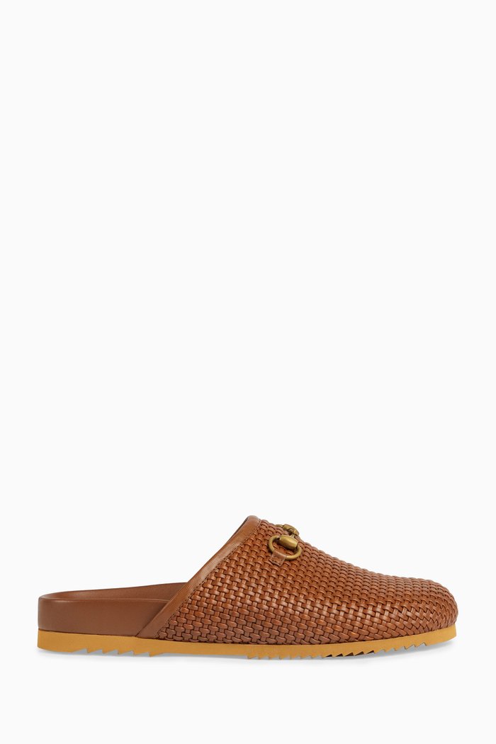 

Horsebit Slipper in Crochet Leather, Brown