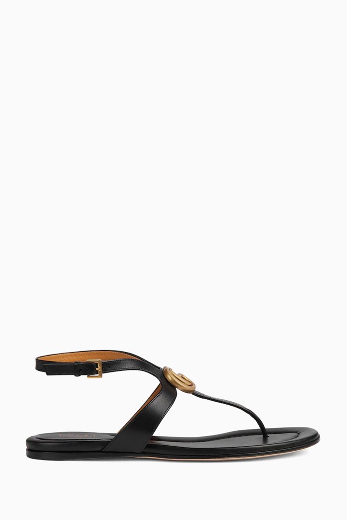 

Double G Thong Sandals in Leather, Black