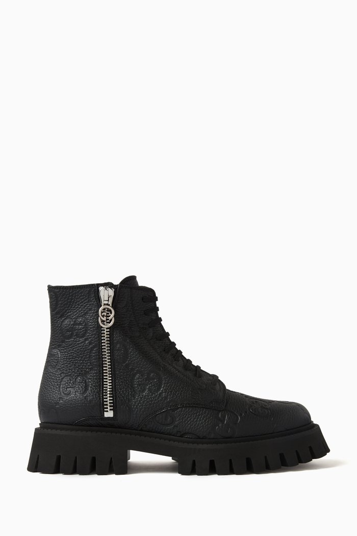 

Interlocking GG Ankle Boots in Pebbled Leather, Black