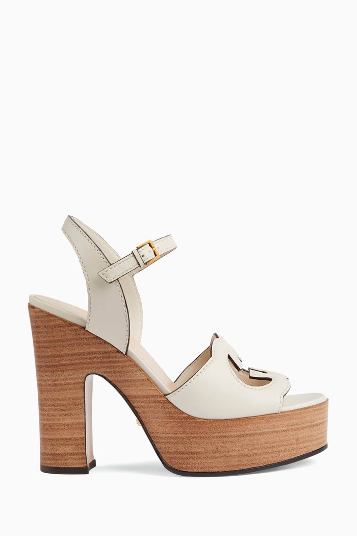 Interlocking G 120 Platform Sandals in Leather, White