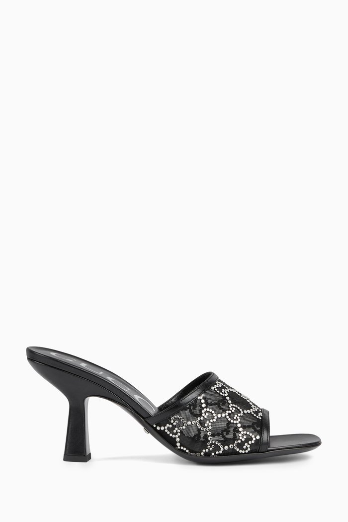 

GG Slide 75 Sandals in Fabric and Leather, Black