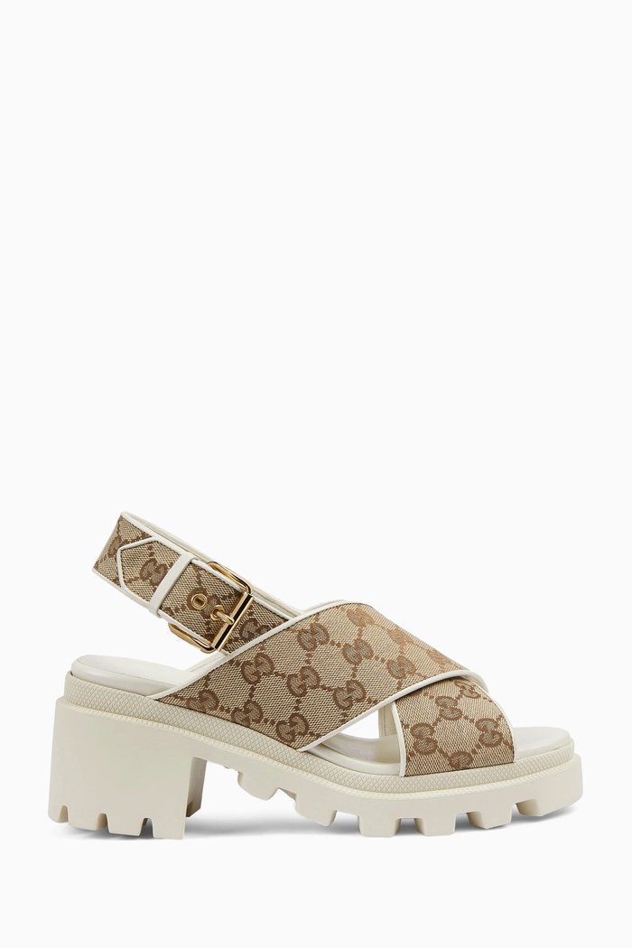 GG Lug Sole 72 Platform Sandals in GG Supreme Canvas, Brown