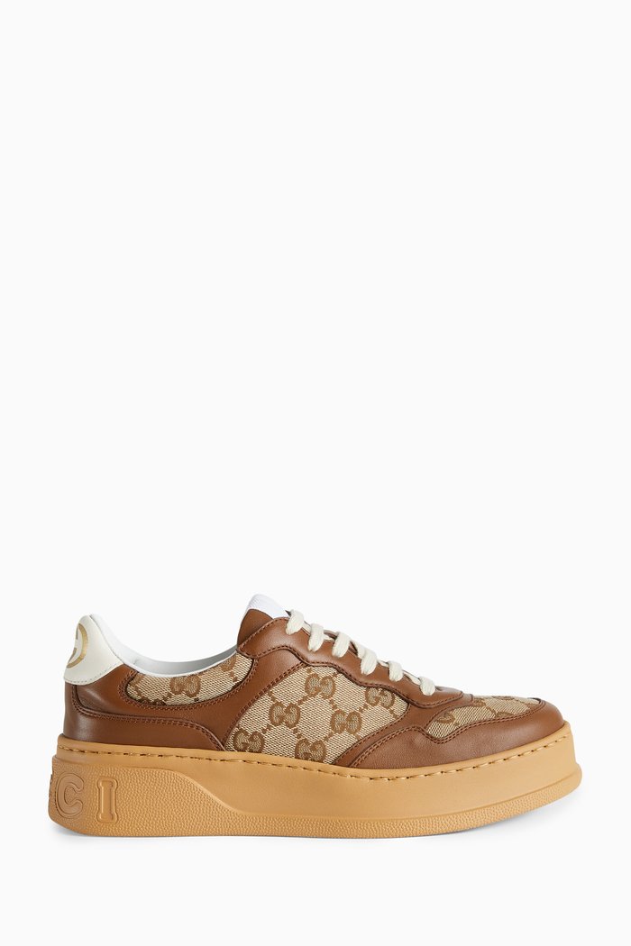 

GG Sneakers in Leather and Canvas Supreme, Brown