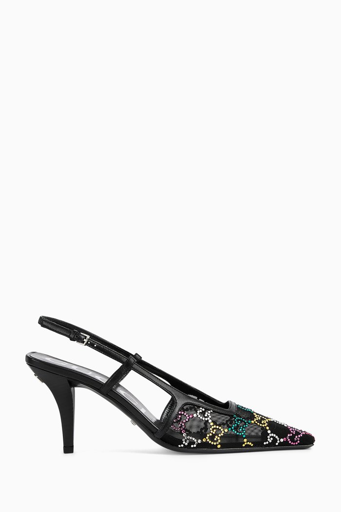 

GG Crystal 75 Slingback Pumps in Mesh, Black