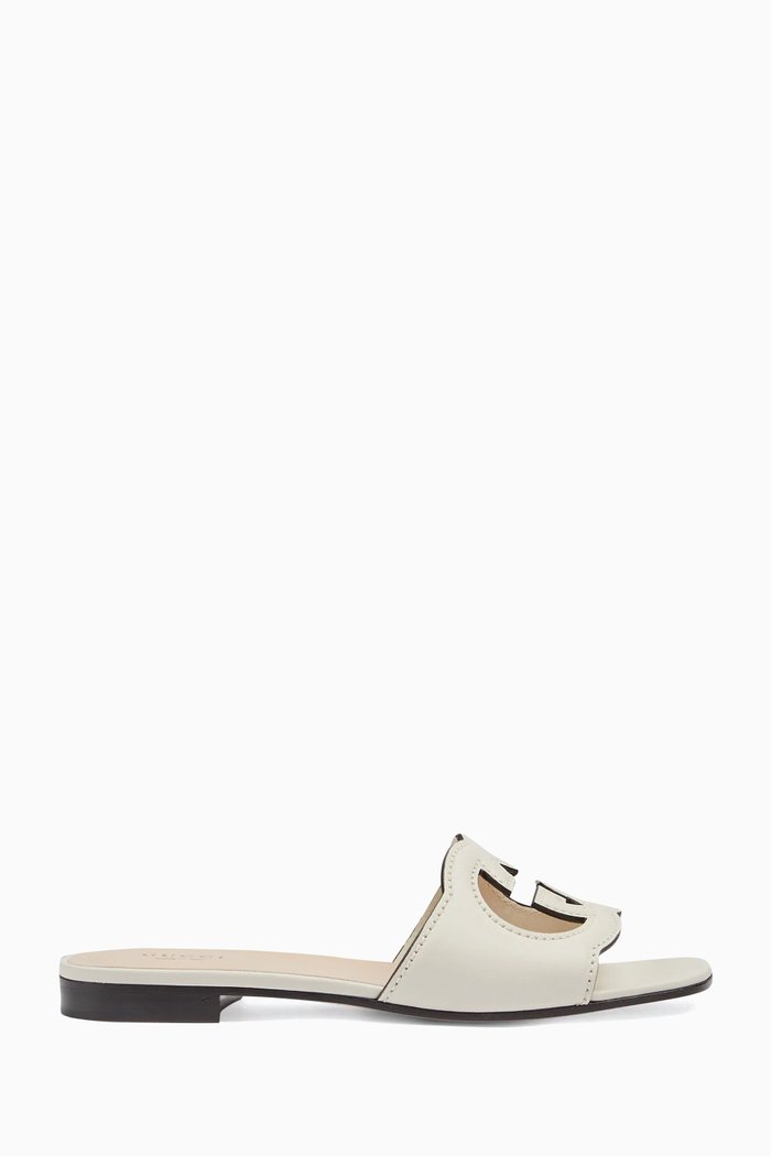 Interlock G Cut-Out Sandals in Leather, White