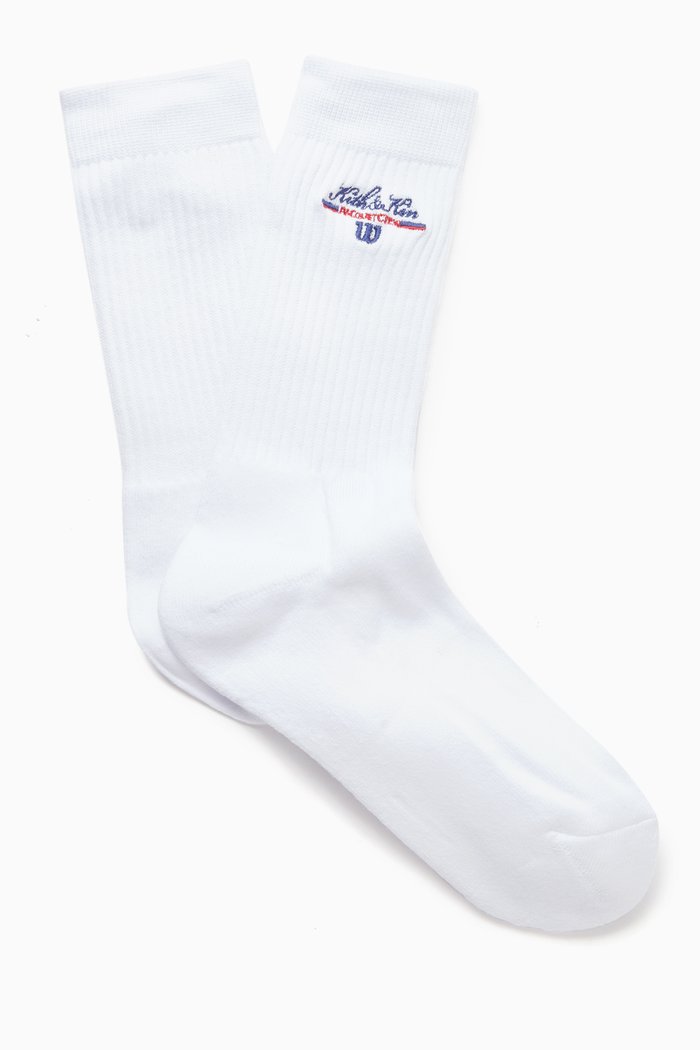 

x Wilson Racquet Crew Socks in Ribbed Knit, White