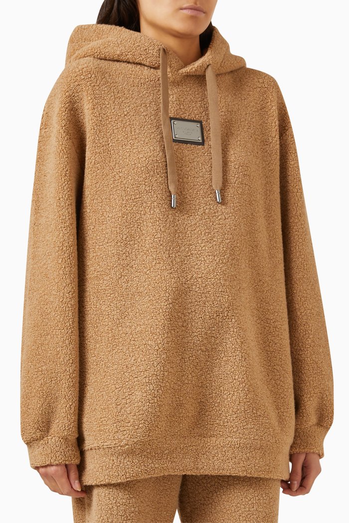 

Logo-plaque Teddy Hoodie in Wool-blend, Neutral