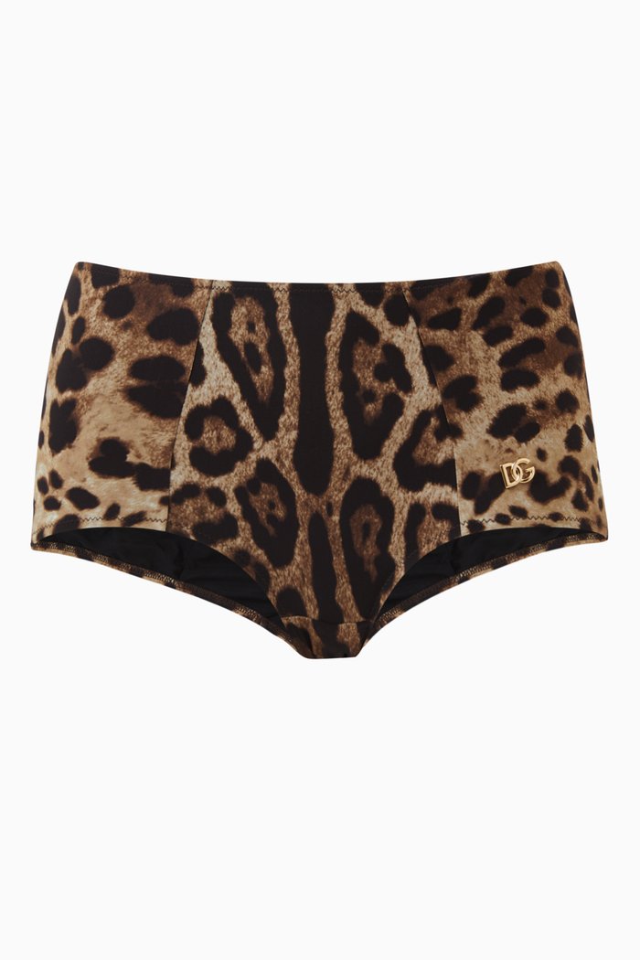 

Leopard-print Bikini Briefs in Nylon, Brown