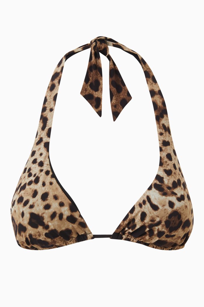 

Leopard-print Halterneck Bikini Top in Nylon, Brown