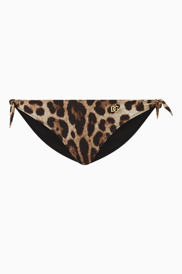 

Leopard-print Tie Bikini Briefs, Brown