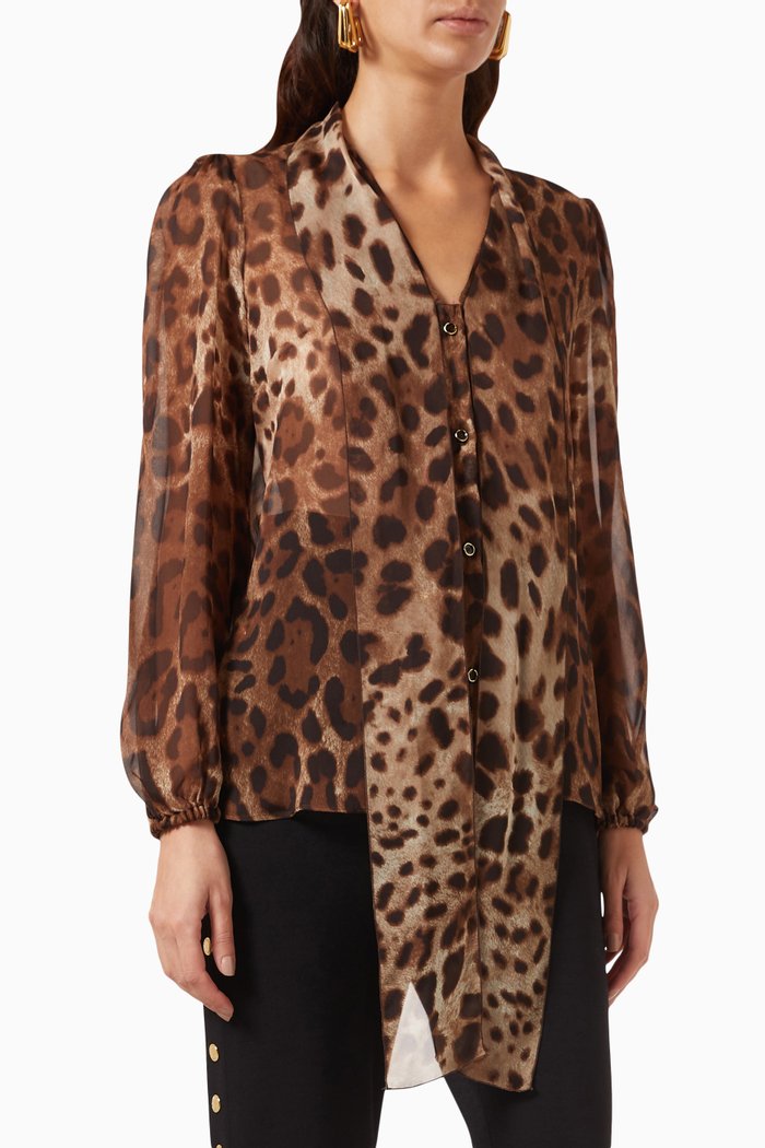 

Leopard-print Shirt in Chiffon, Brown