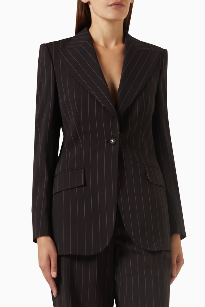 

Turlington Pinstripe Jacket in Stretch-wool, Grey