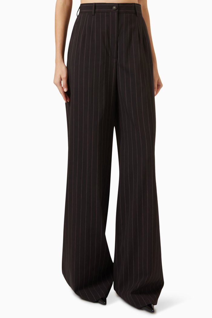 

Pinstriped Wide-Leg Pants in Wool, Brown