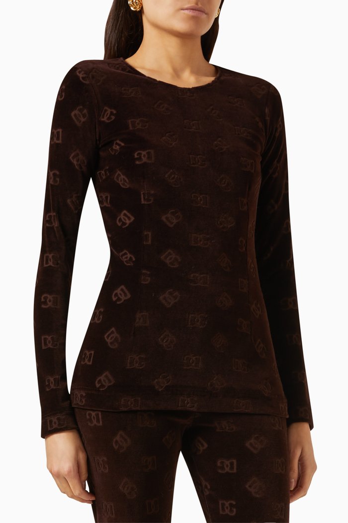 

Logo-jacquard Top in Cotton-velvet, Brown