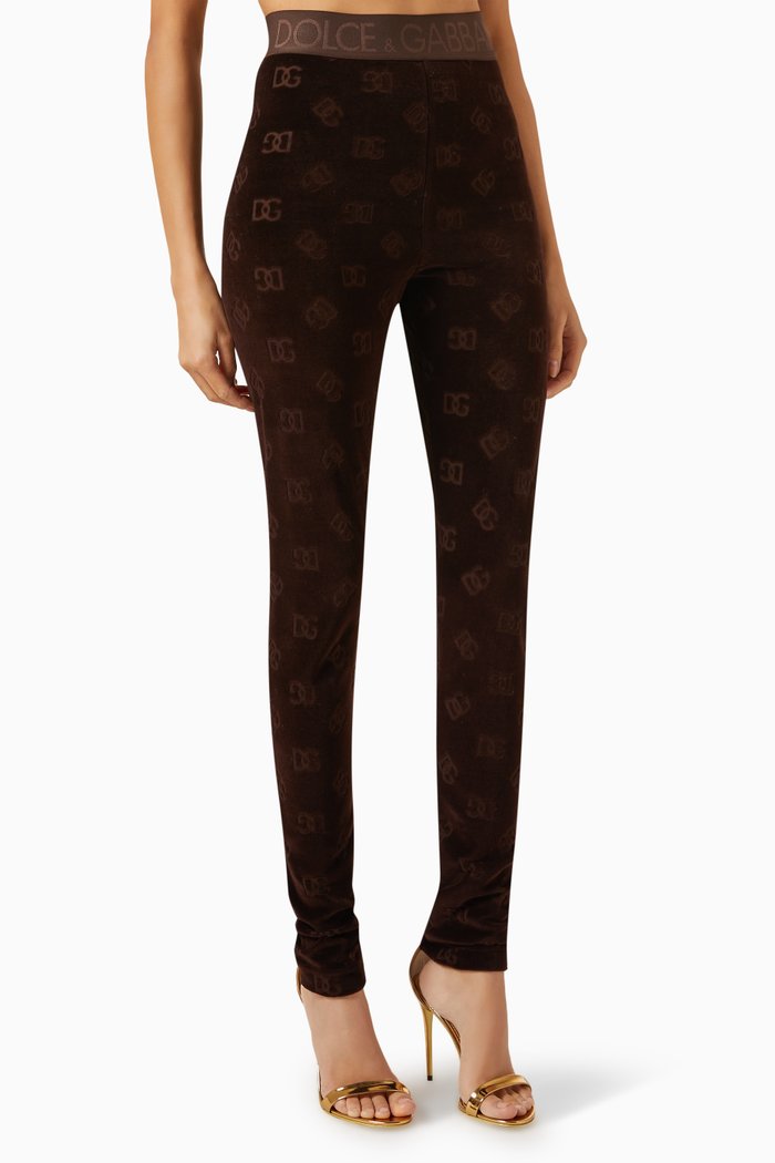 

Logo-jacquard Leggings in Cotton-velvet, Brown