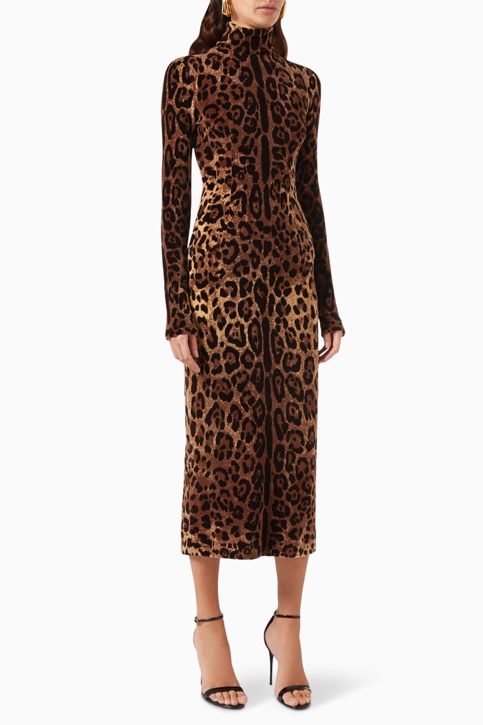 

Leopard-print Midi Dress in Cotton-chenille, Brown