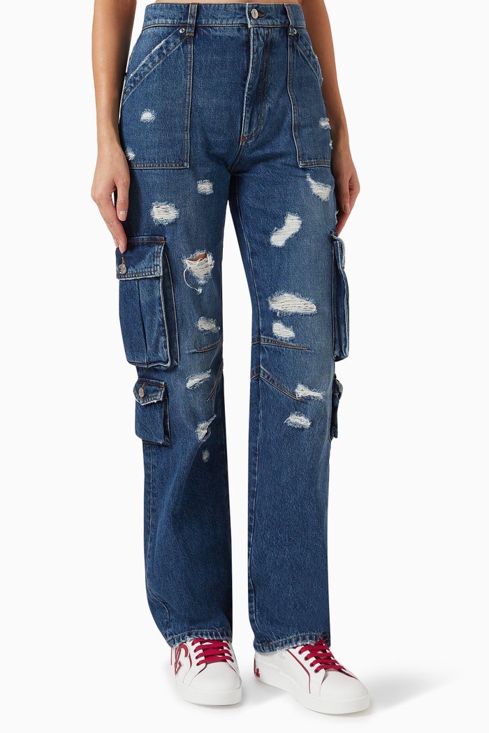 

Ripped Cargo Jeans in Denim, Multicolour