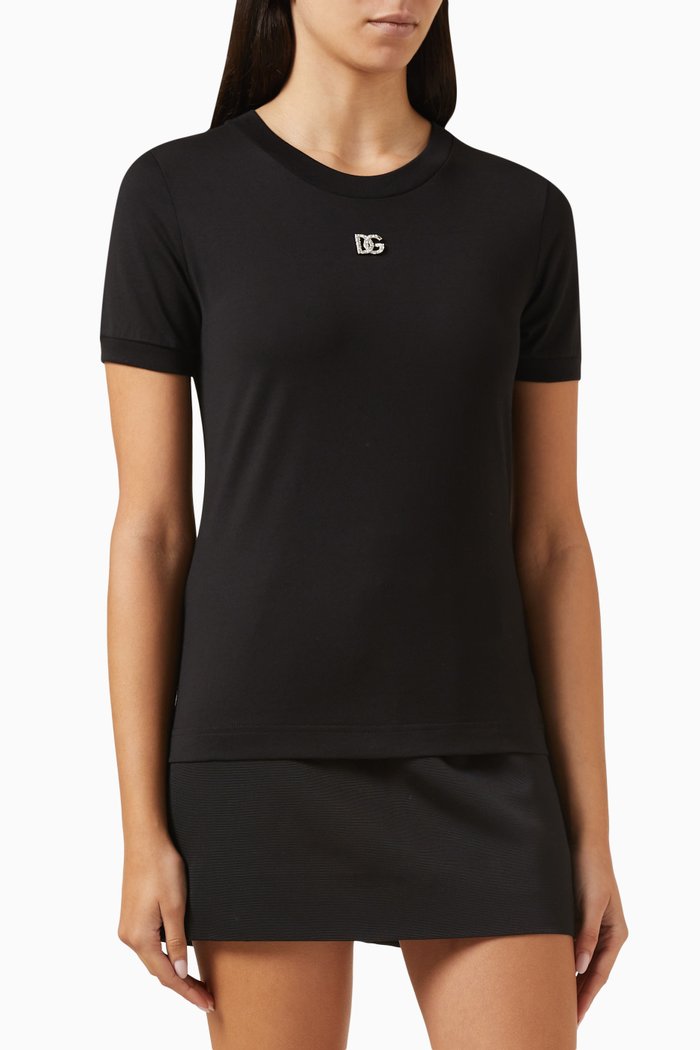 Crystal-embellished Logo T-shirt in Cotton-jersey, Black