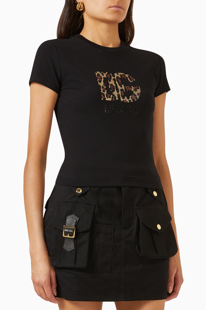 

Embellished Logo T-shirt in Stretch-jersey, Black
