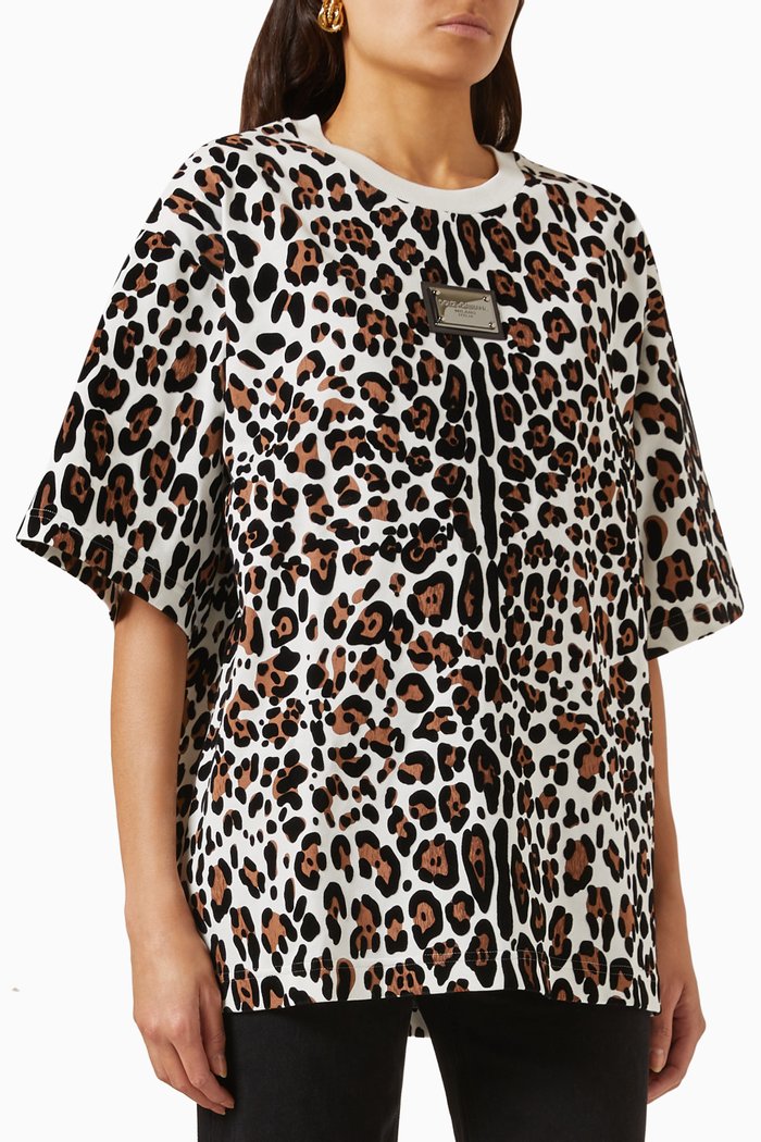 

Flocked Animal-print T-shirt in Cotton-jersey, Brown