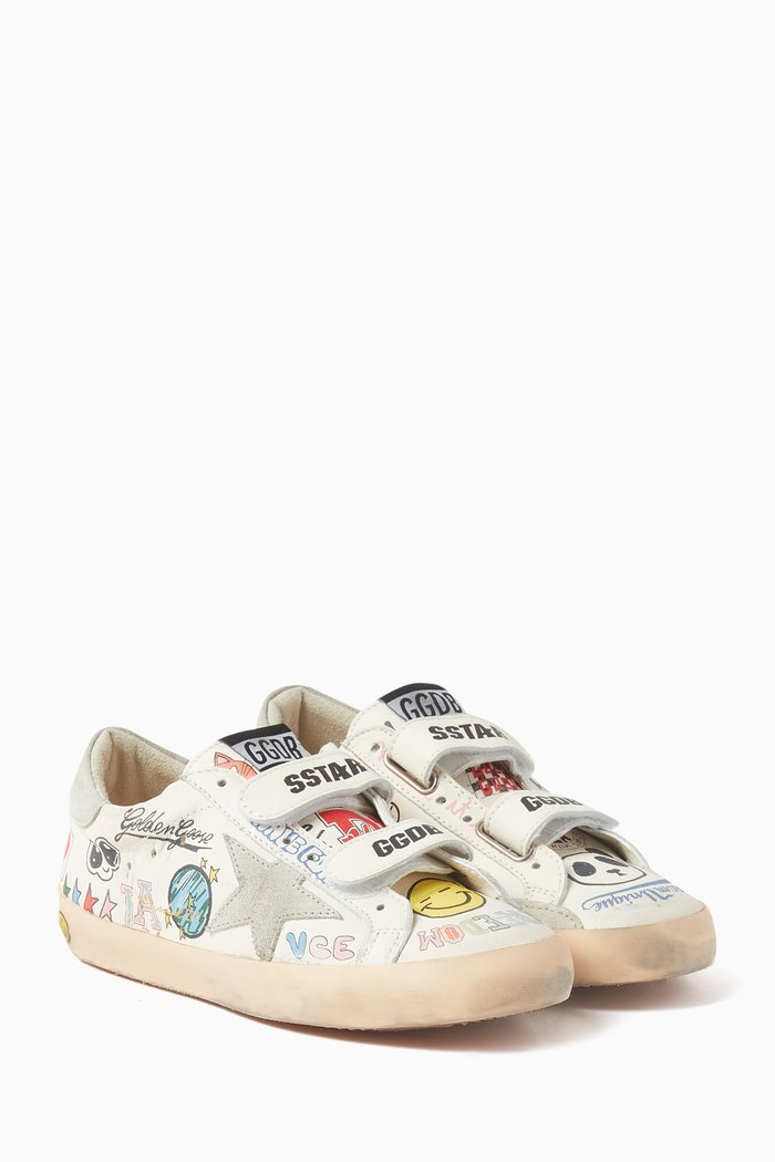 Old School Graffiti Sneakers in Nappa Leather, White