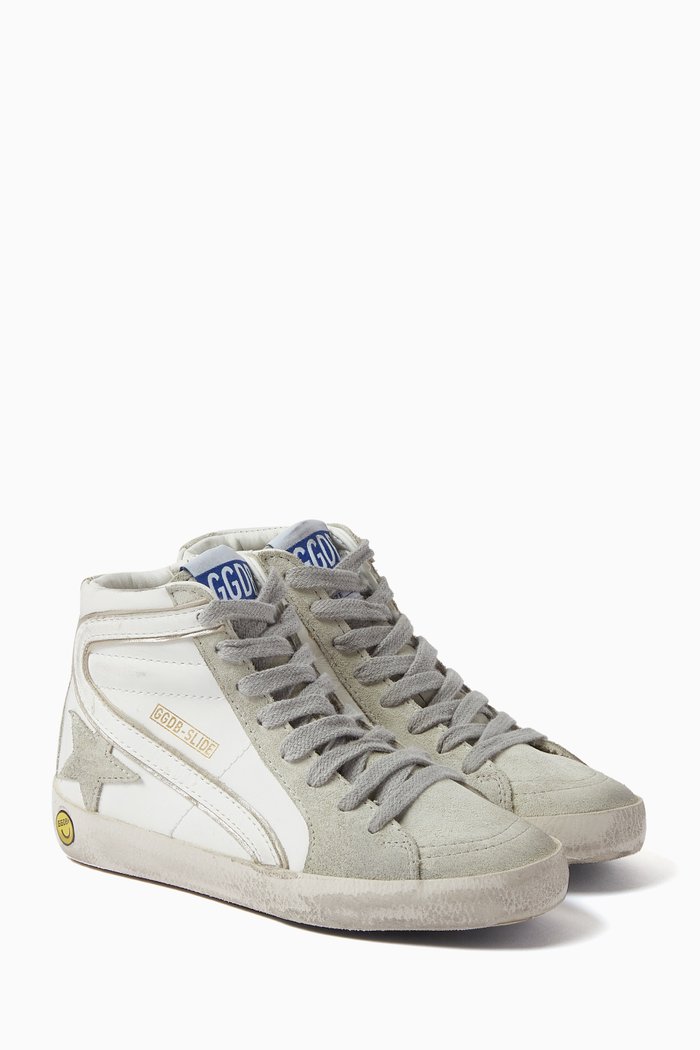 

Slide High-Top Sneakers in Leather, White