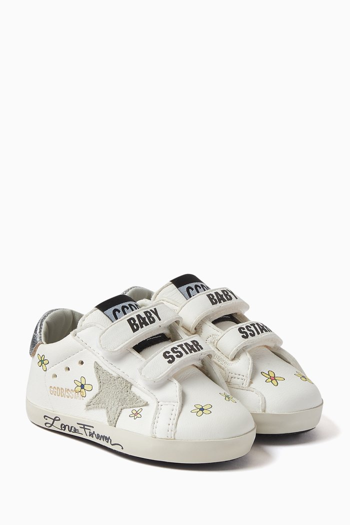 Baby School Flowers Sneakers in Nappa Leather, White