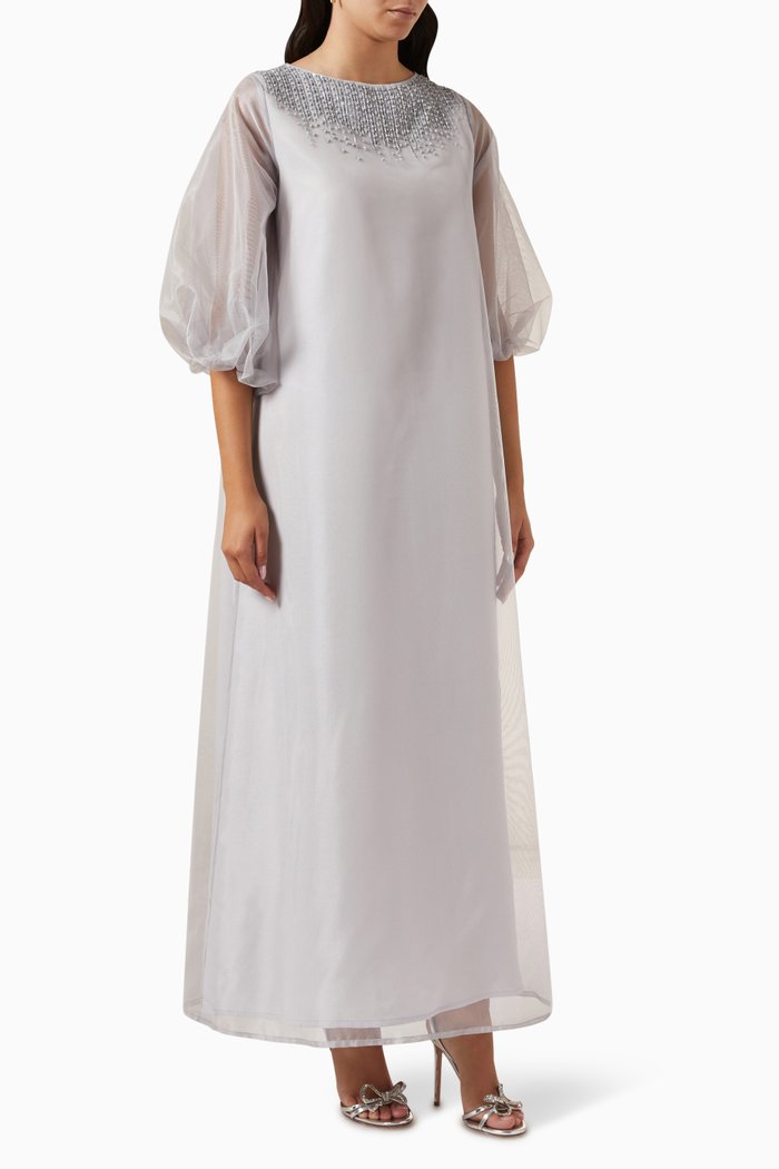 

Bead-embellished Dress in Organza, Grey
