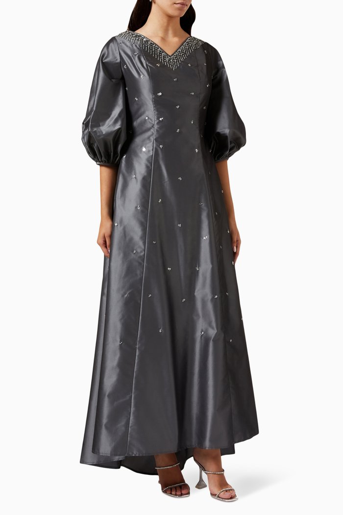 

Embellished Dress in Organza, Grey