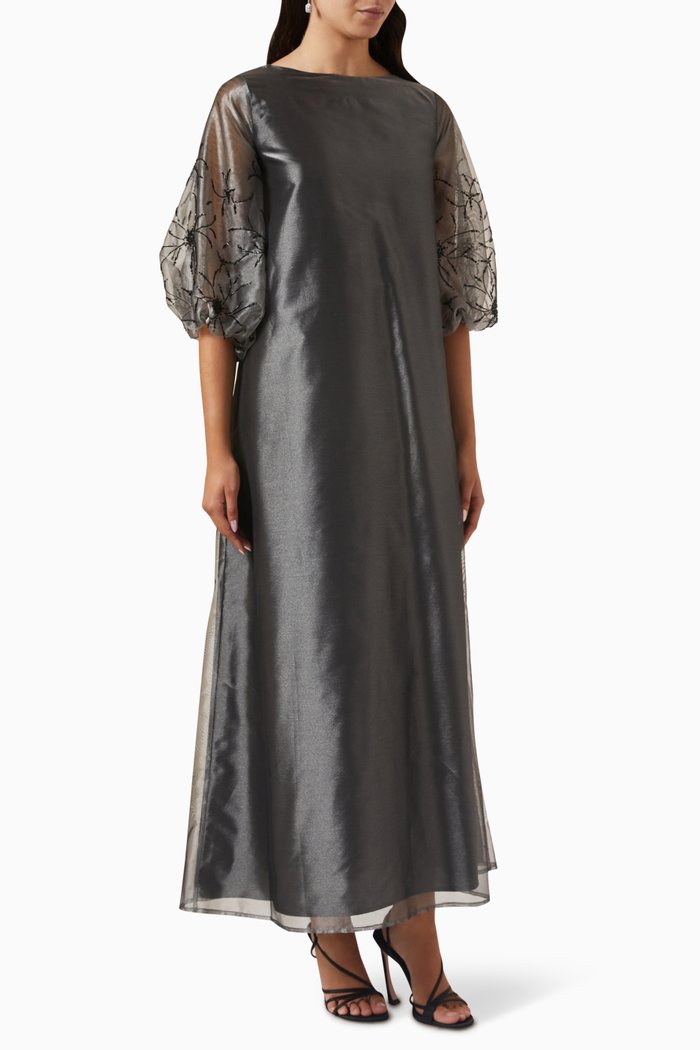 

Bead-embellished Dress in Organza, Grey
