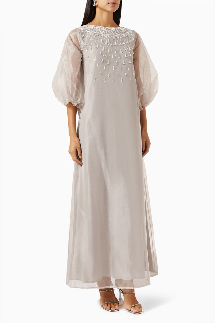 

Beaded Maxi Dress in Organza, Purple