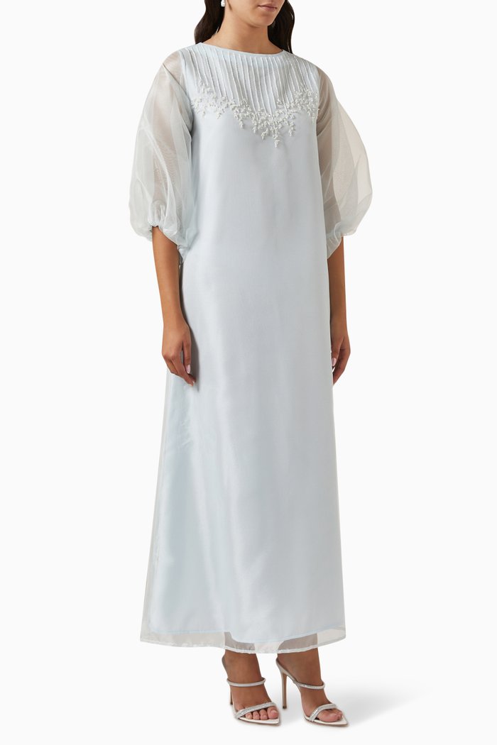 

Bead-embellished Dress in Organza, Blue