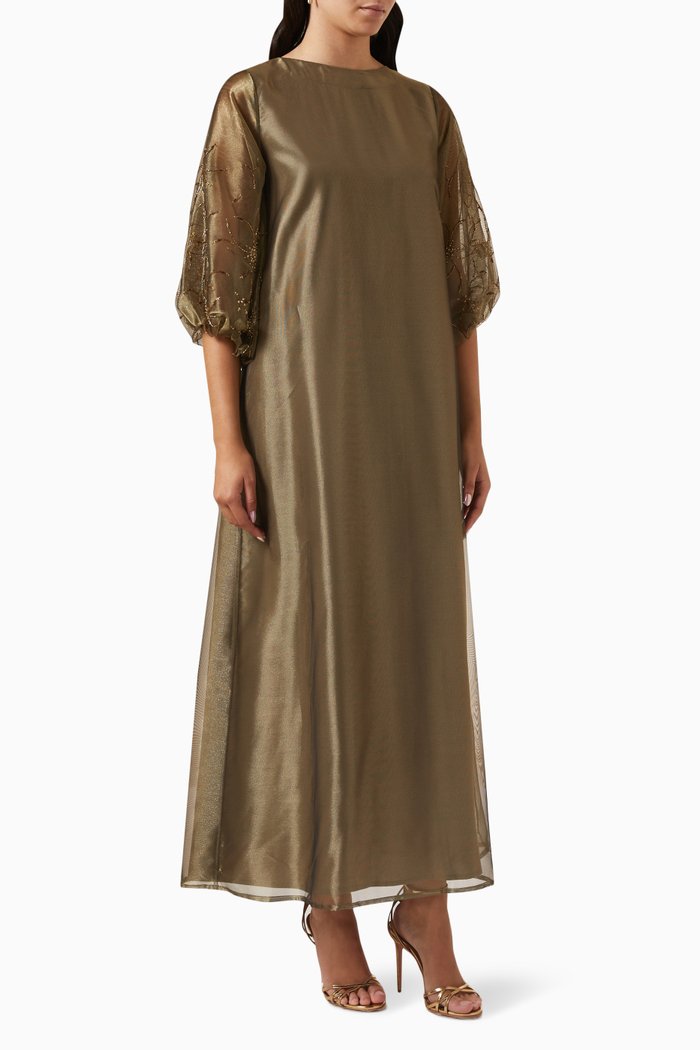 

Bead-embellished Dress in Organza, Gold