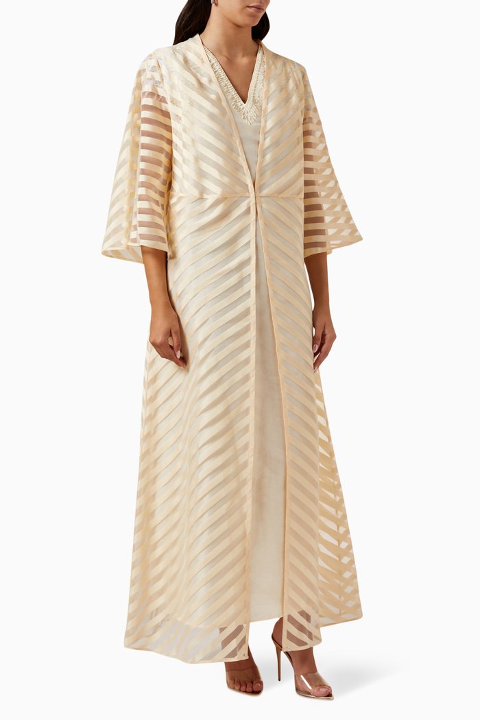 

Striped Abaya in Organza, Neutral