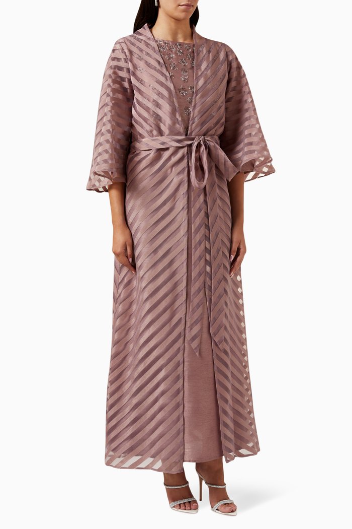 

Striped Abaya in Organza, Purple