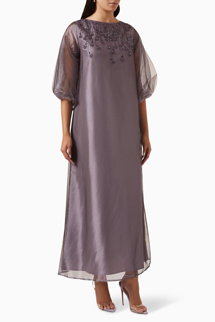 

Bead-embellished Dress in Organza, Purple