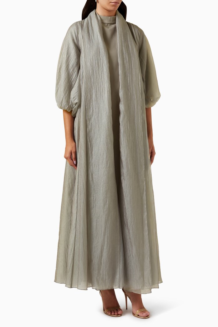 

Textured Abaya in Organza, Grey