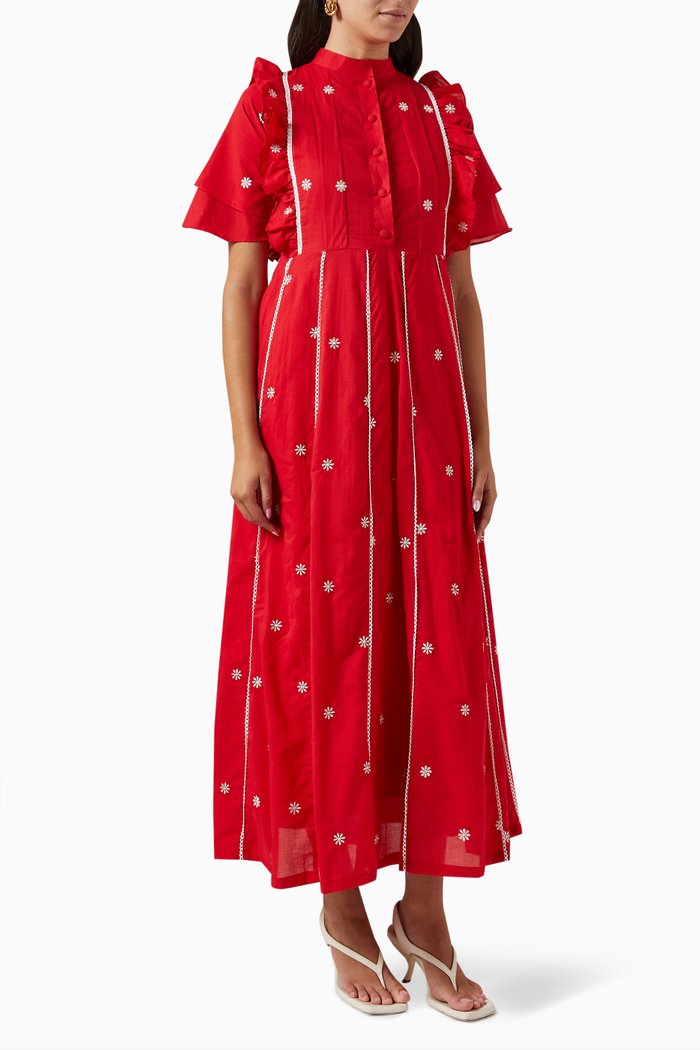 Floral Frill Dress, Red