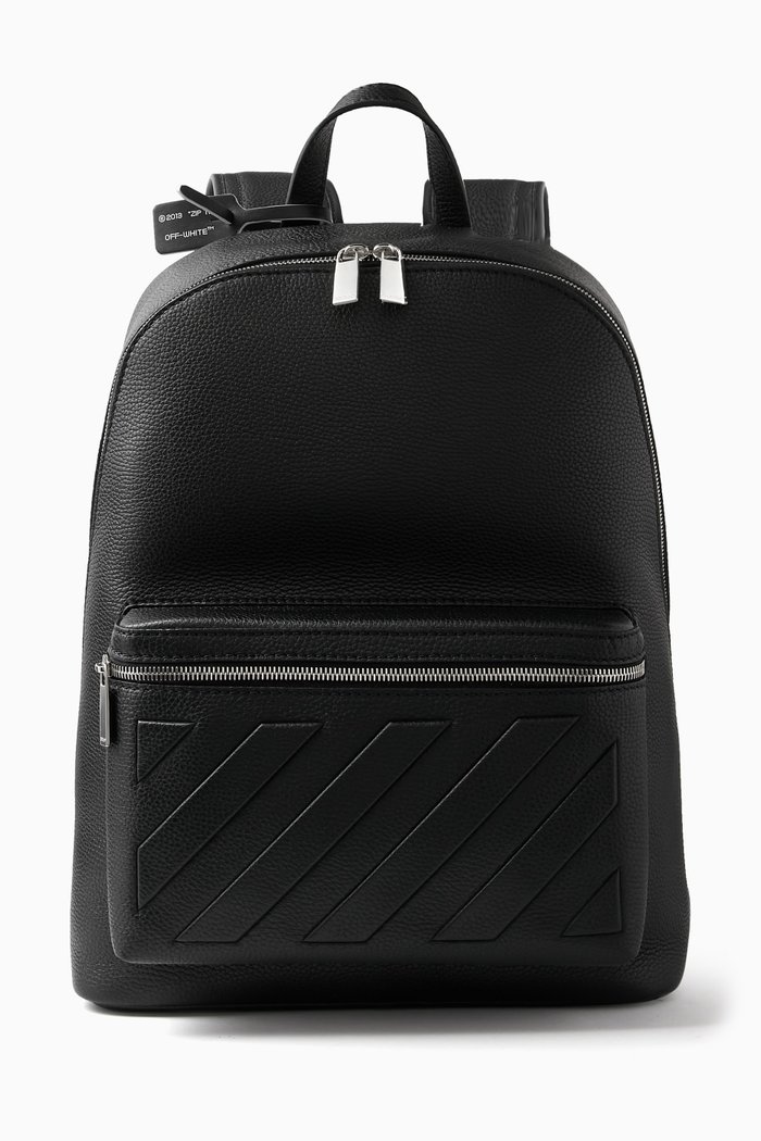

Diagonal Stripe Backpack in Leather, Black