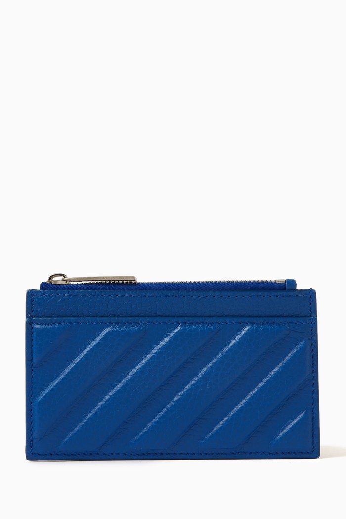 

3D Diag Zipped Card Case in Grained Leather, Blue