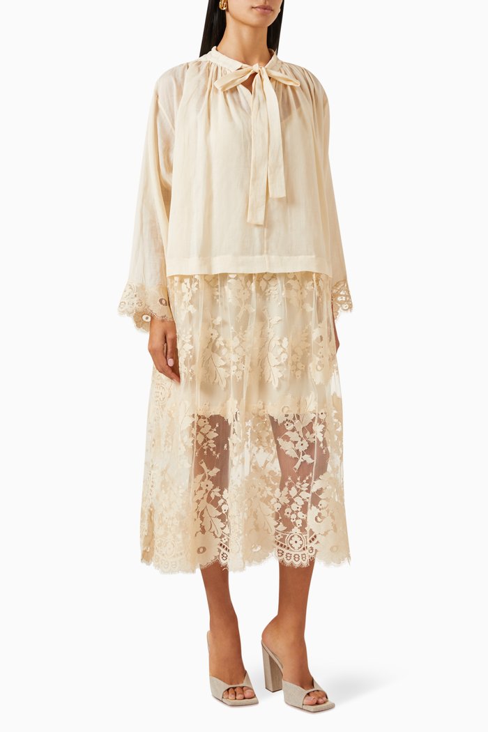 

Luminosity Midi Shirt Dress in Lace, Neutral