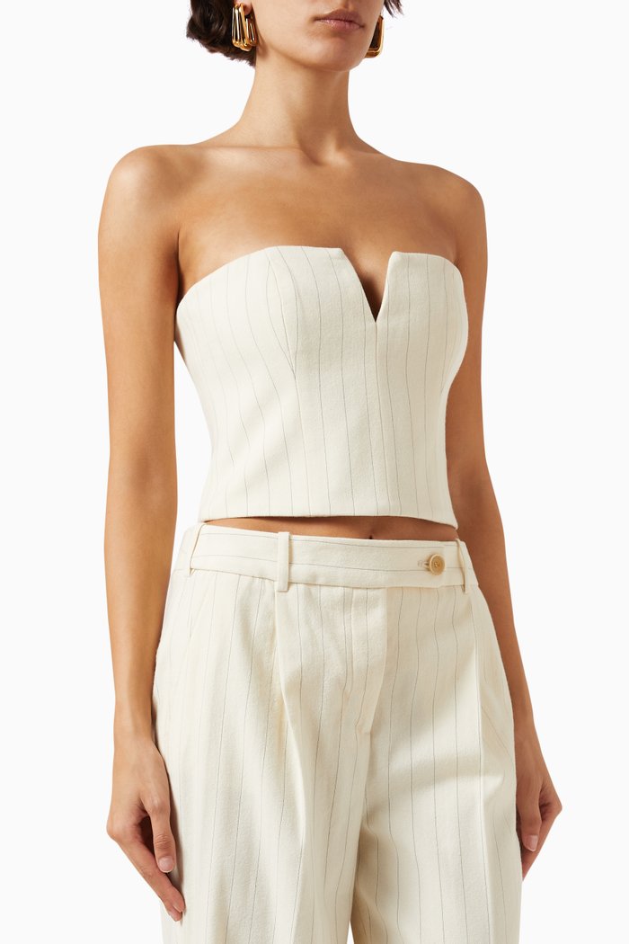 

Luminosity Pinstripe Bustier Top in Wool-blend, Neutral