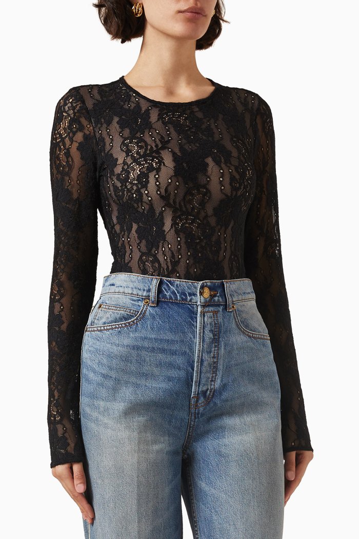 

Luminosity Lace Bodysuit in Stretch-lace, Black